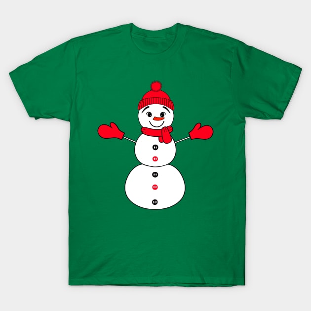 Red Mittens Snowman Christmas T-Shirt by SartorisArt1